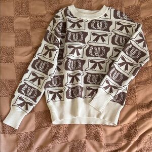 Cream & Brown Patterned Knit Sweater - Women's